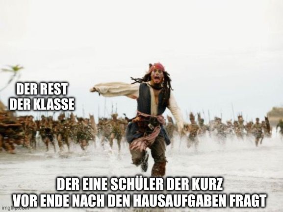 DER REST
DER KLASSE
DER EINE SCHÜLER DER KURZ
VOR ENDE NACH DEN HAUSAUFGABEN FRAGT
