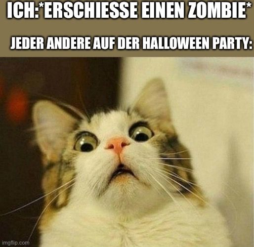 ICH:*ERSCHIESSE EINEN ZOMBIE*
JEDER ANDERE AUF DER HALLOWEEN PARTY:
