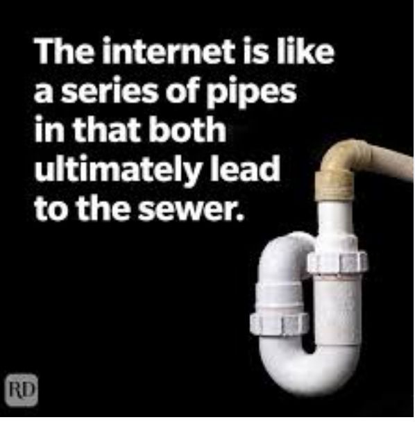 RD
The internet is like
a series of pipes
in that both
ultimately lead
to the sewer.