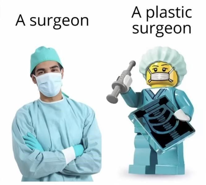 A surgeon
A plastic
surgeon
(P