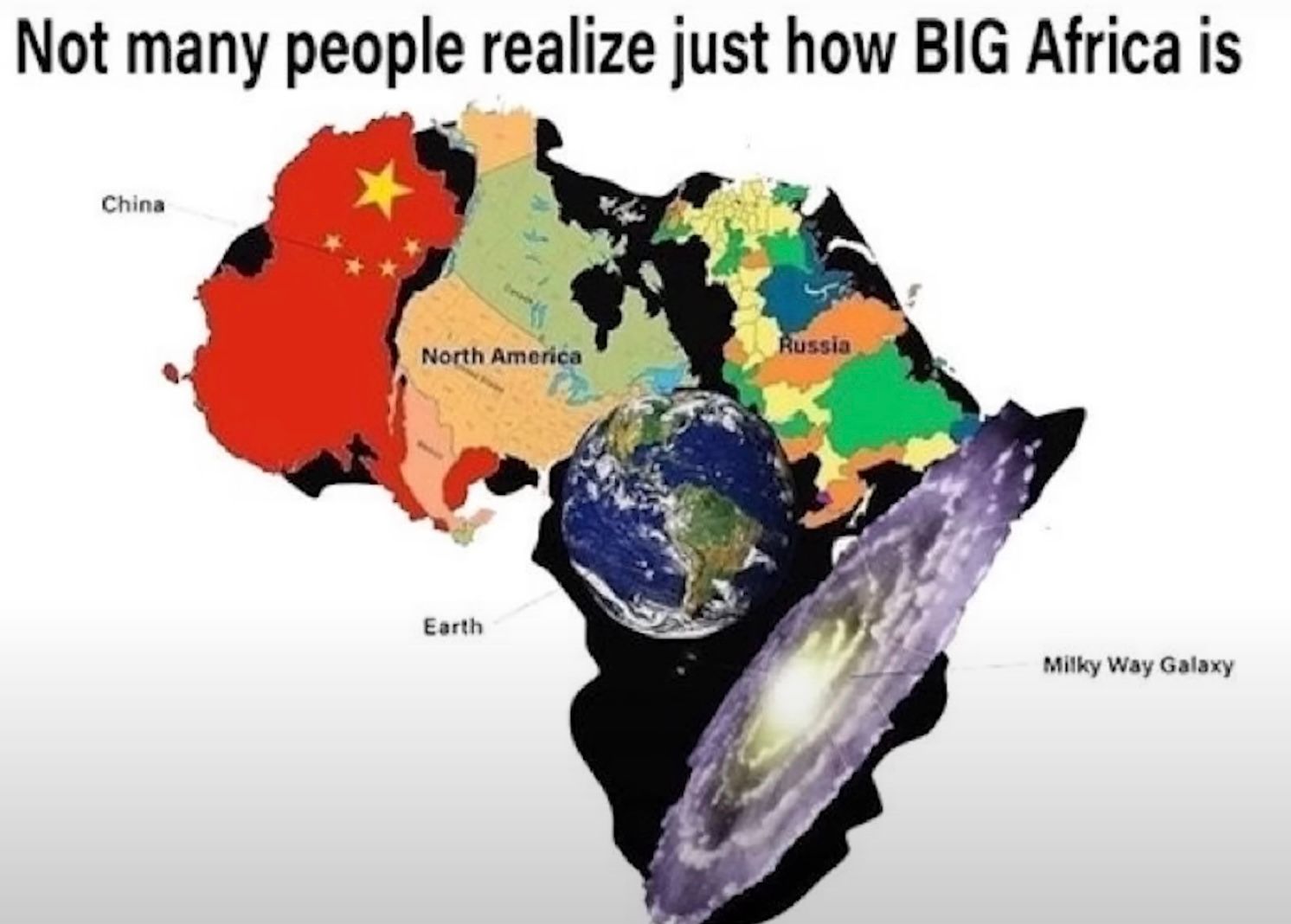 Not many people realize just how BIG Africa is
China
Russia
North America
Earth
Milky Way Galaxy