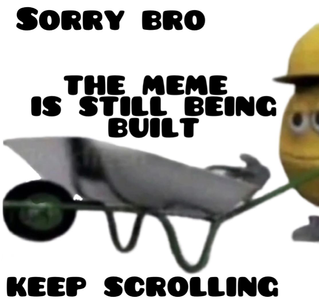 SORRY BRO
THE MEME
IS STILL BEING
BUILT
KEEP SCROLLING