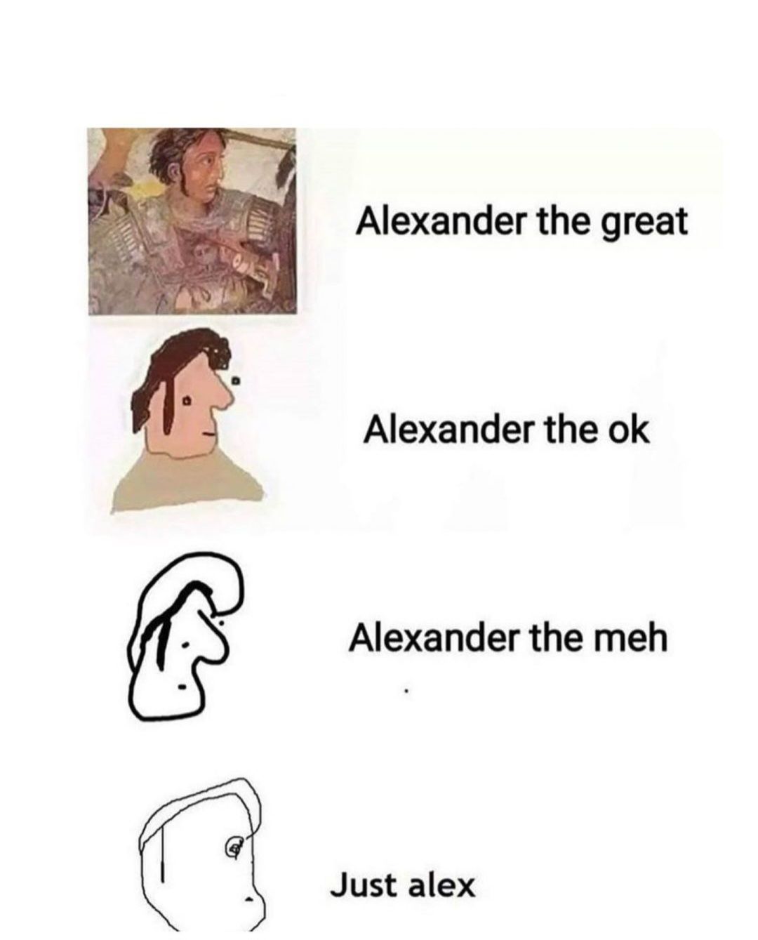 Alexander the great
Alexander the ok
Alexander the meh
Just alex