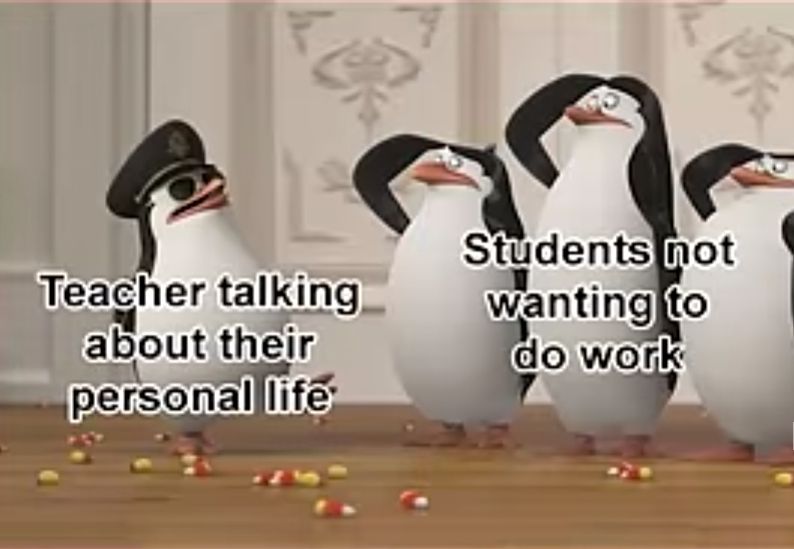 Teacher talking
about their
personal life
Students not
wanting to
do work