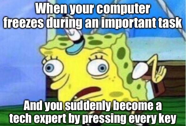 When your computer
freezes during an important task
And you suddenly become a
tech expert by pressing every key