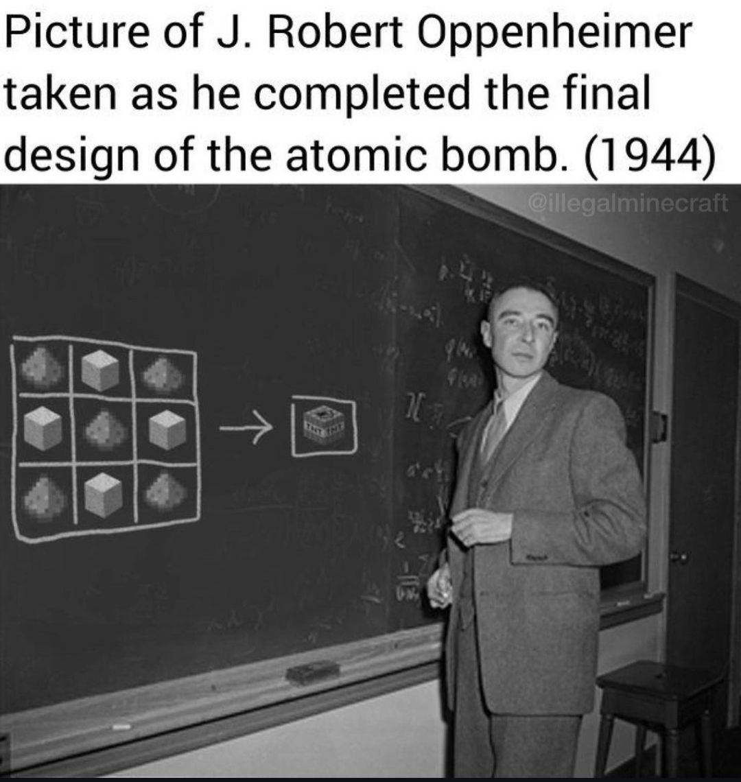 Picture of J. Robert
Oppenheimer
taken as he completed the final
design of the atomic bomb. (1944)
@illegalminecraft
↑