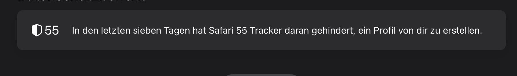 55
In den letzten sieben Tagen hat Safari 55 Tracker daran gehindert, ein Profil von dir zu erstellen.