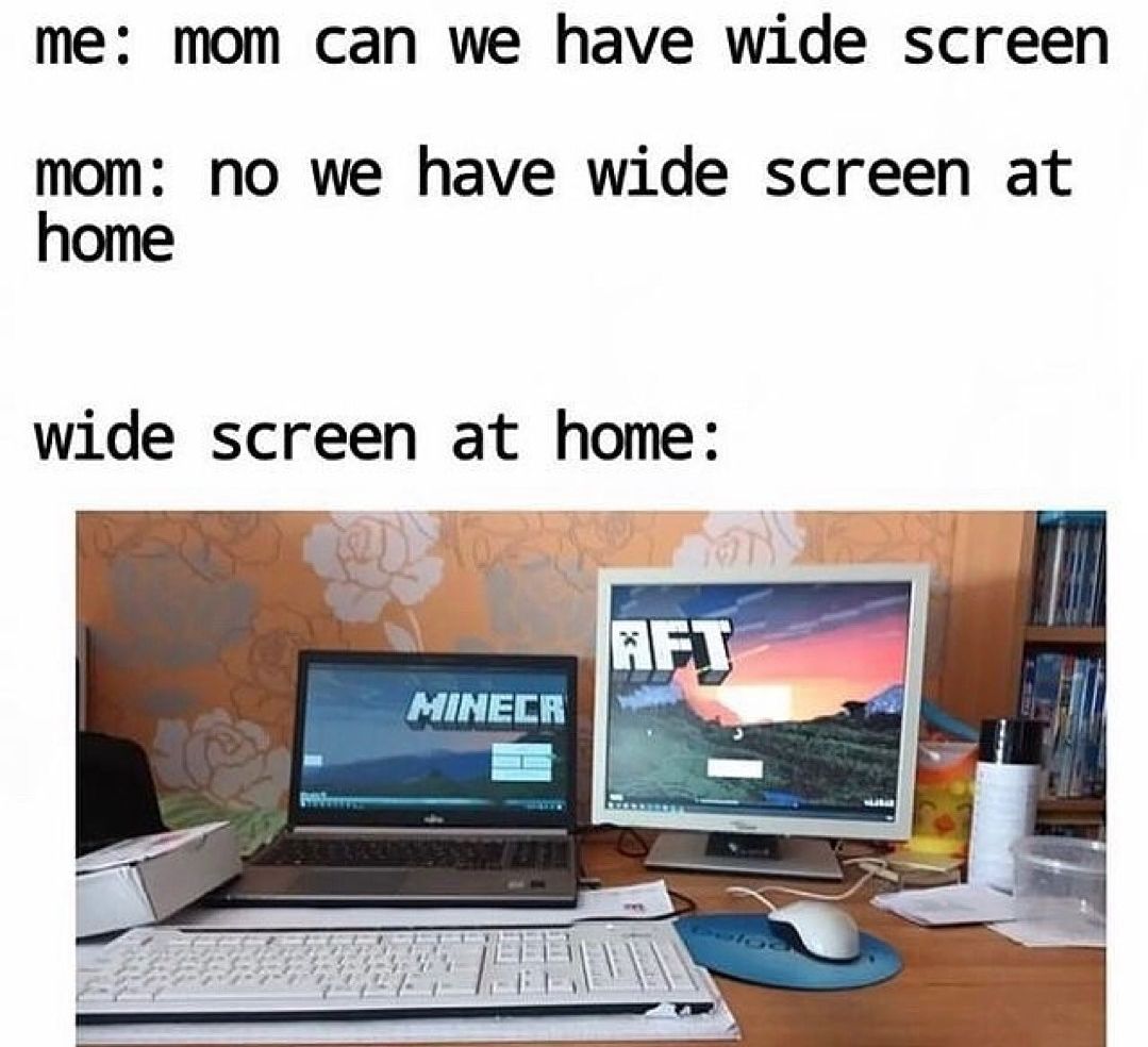 me: mom can we have wide screen
mom: no we have wide screen at
home
wide screen at home:
AFT
MINECR