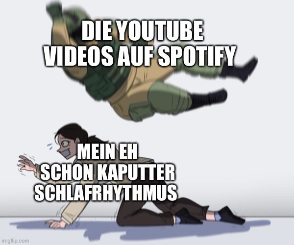 
DIE YOUTUBE
VIDEOS AUF SPOTIFY
MEIN EH
SCHON KAPUTTER
SCHLAFRHYTHMUS