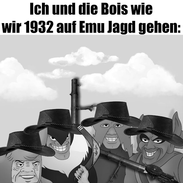 Ich und die Bois wie
wir 1932 auf Emu Jagd gehen: