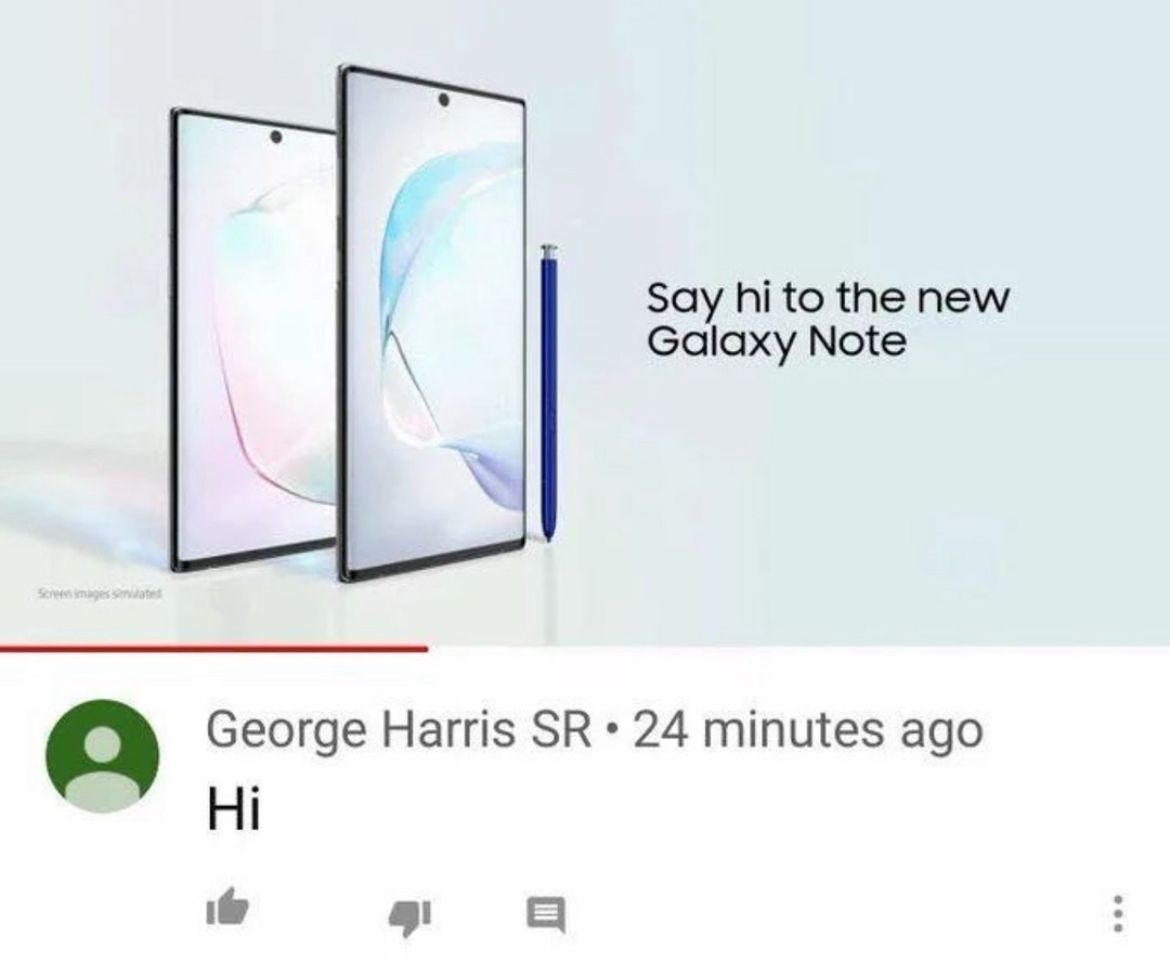 Screen images servilated
Say hi to the new
Galaxy Note
George Harris SR 24 minutes ago
Hi