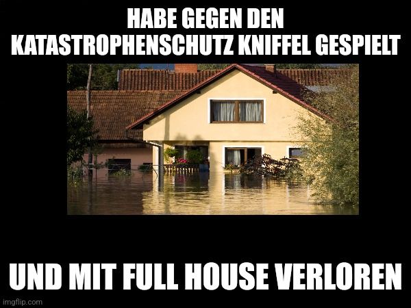 HABE GEGEN DEN
KATASTROPHENSCHUTZ KNIFFEL GESPIELT
UND MIT FULL HOUSE VERLOREN
