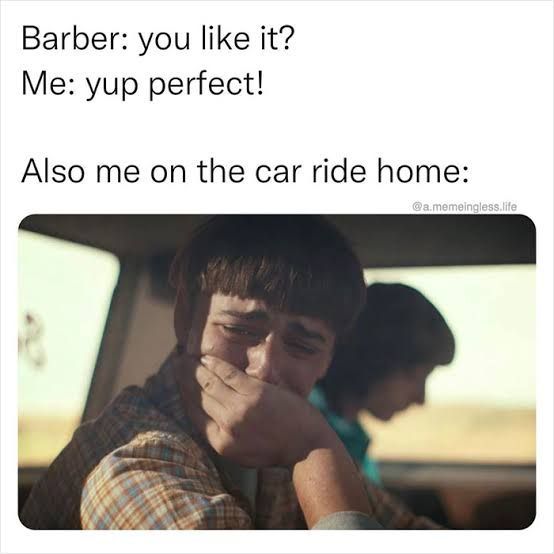 Barber: you like it?
Me: yup perfect!
Also me on the car ride home:
@a.memeingless.life