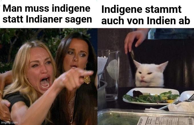 Man muss indigene
statt Indianer sagen
Indigene stammt
auch von Indien ab
