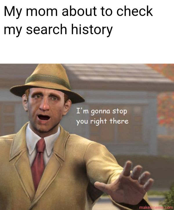 My mom about to check
my search history
I'm gonna stop
you right there
makememe.com