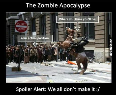 The Zombie Apocalypse
DO NOT
ENTER
Your actual position.
Where you think you'll be.
VIA 9GAG.COM
Spoiler Alert: We all don't make it :/