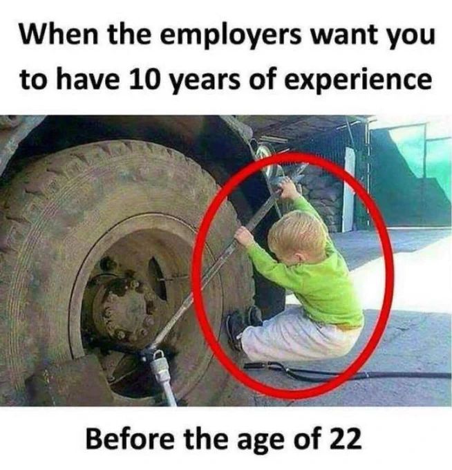 When the employers want you
to have 10 years of experience
Before the age of 22