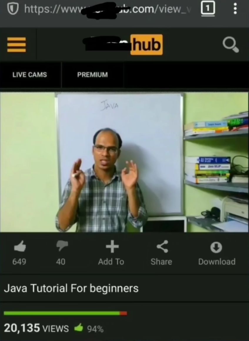 =
https://www
LIVE CAMS
PREMIUM
JAVA
b.com/view_v1
hub
+
649
40
Add To
Share
Download
Java Tutorial For beginners
20,135 VIEWS 94%