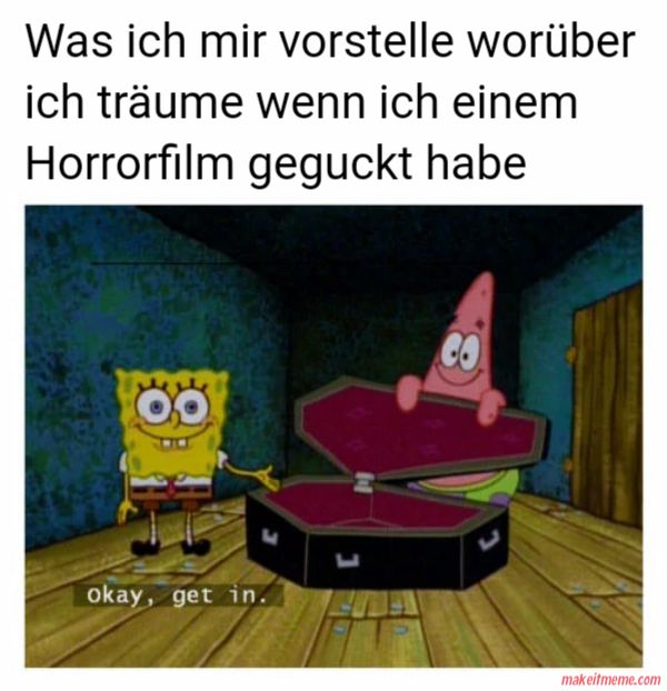 Was ich mir vorstelle worüber
ich träume wenn ich einem
Horrorfilm geguckt habe
okay, get in.
L
CO
makeitmeme.com